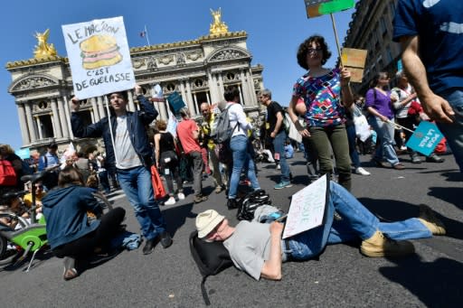 One protester combined his feelings about his president and a certain fast food chain -- one of whose restaurants youths torched during May day demonstrations