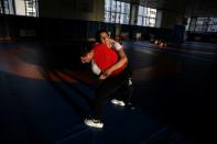 Bulgarian Greco-Roman wrestler Edmond "Eddie" Nazaryan trains with his father Armen Nazaryan in Sofia