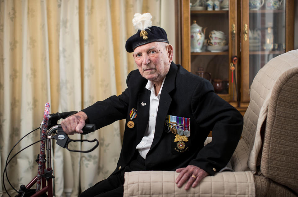 Arthur Moulder 84yrs, BCoy Royal Fusileers, photographed at his home in Byfleet