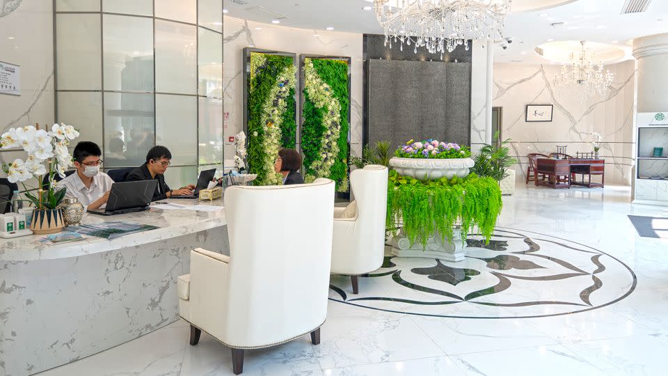 The entrance of Shan Sum, a private columbarium tower in the Kwai Chung district of Hong Kong on June 2. - Noemi Cassanelli/CNN