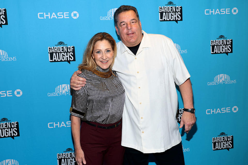 (L-R) Edie Falco and Steve Schirripa attend the 2024 Garden Of Laughs Comedy Benefit at Madison Square Garden on March 27, 2024 in New York City.