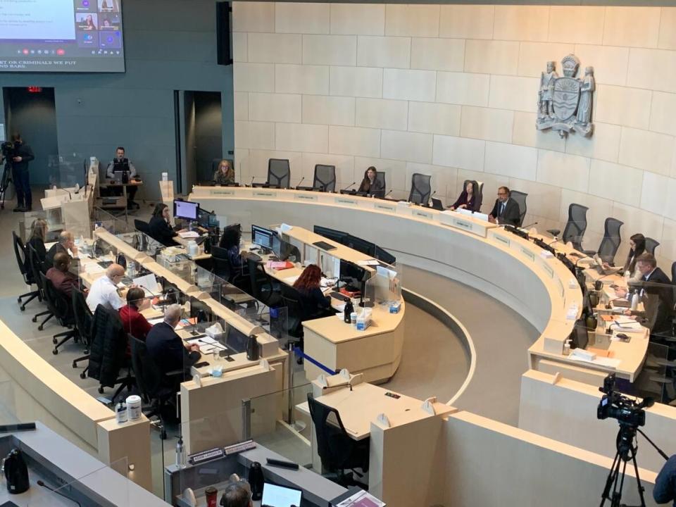 Edmonton city council hears from the police at a meeting Tuesday, as they review the proposed police budget for 2022.  (Natasha Riebe/CBC - image credit)