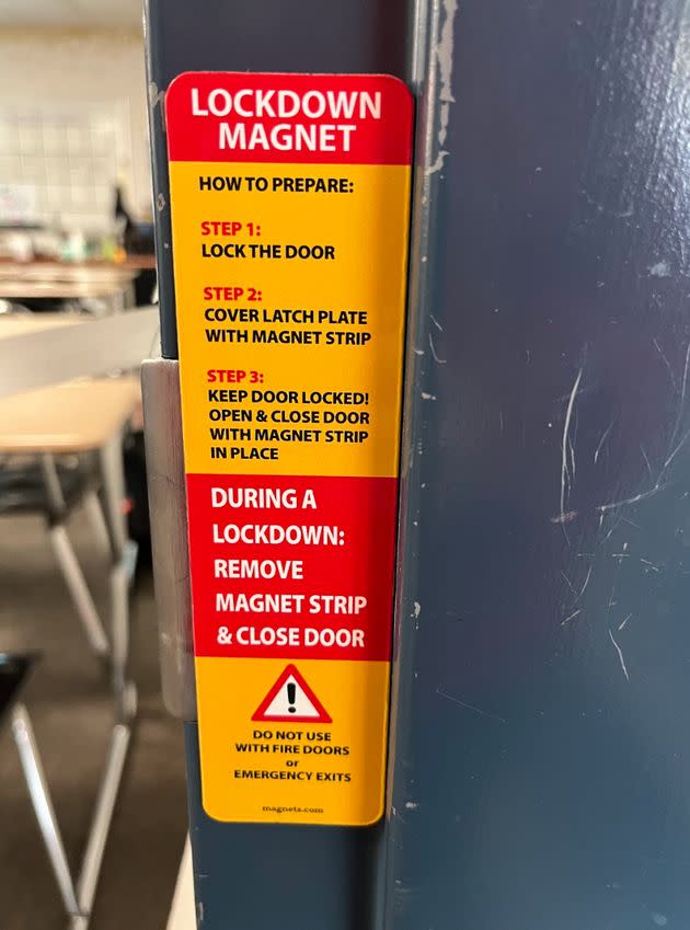 This is a magnetic strip that kept the author's locked classroom door from latching during the day, so students could go in and out. 