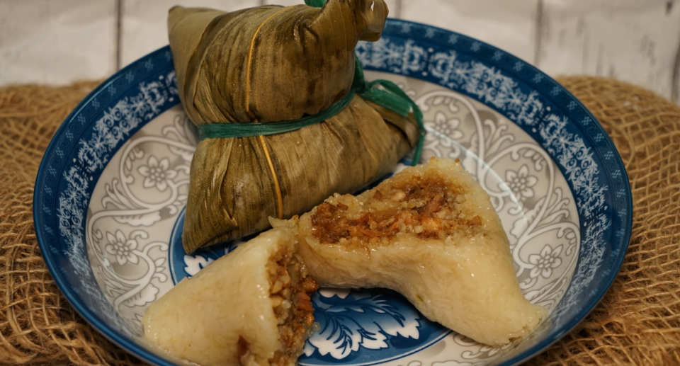 A bak chang is made out of glutinous rice with several fillings inside it such as fatty meat, chopped mushrooms, and chestnut.