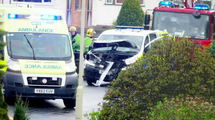 A police van was smashed into head on by the stole Land Rover (SWNS)