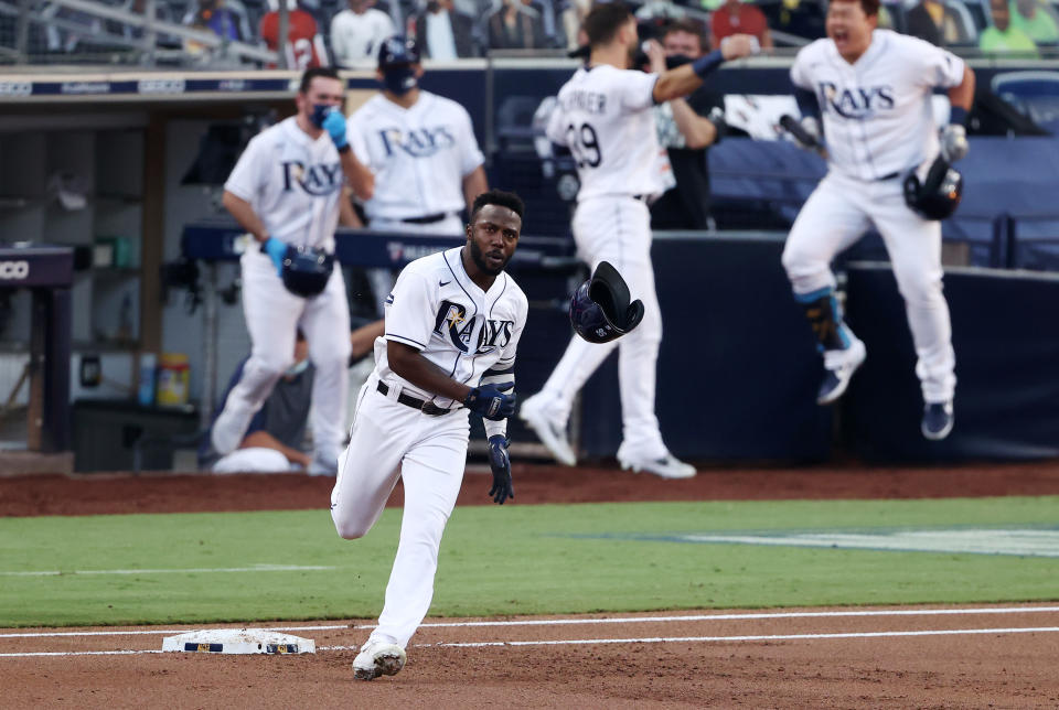 Randy Arozarena and the Rays advanced to the World Series by beating the Astros in Game 7 of the ALCS. (Photo by Ezra Shaw/Getty Images)