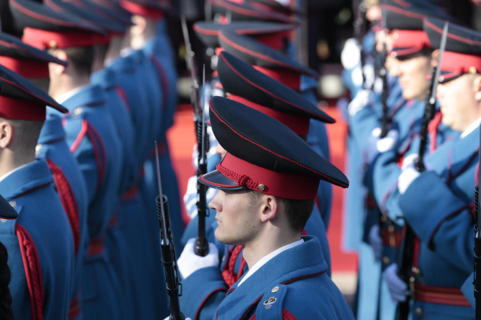 Members of the police forces of the Republic of Srpska, an entity of Bosnia and Herzegovina, during a parade marking the 27th anniversary of the Republic of Srpska, in the Bosnian town of Banja Luka, Wednesday, Jan. 9, 2019, celebrating a controversial holiday despite strong opposition from other ethnic groups in Bosnia who view it as discriminatory. The Jan. 9 holiday marks the date in 1992 when Bosnian Serbs declared the creation of their own state in Bosnia, igniting the country's devastating four-year war that killed over 100,000 people and left millions homeless. (AP Photo/Amel Emric)