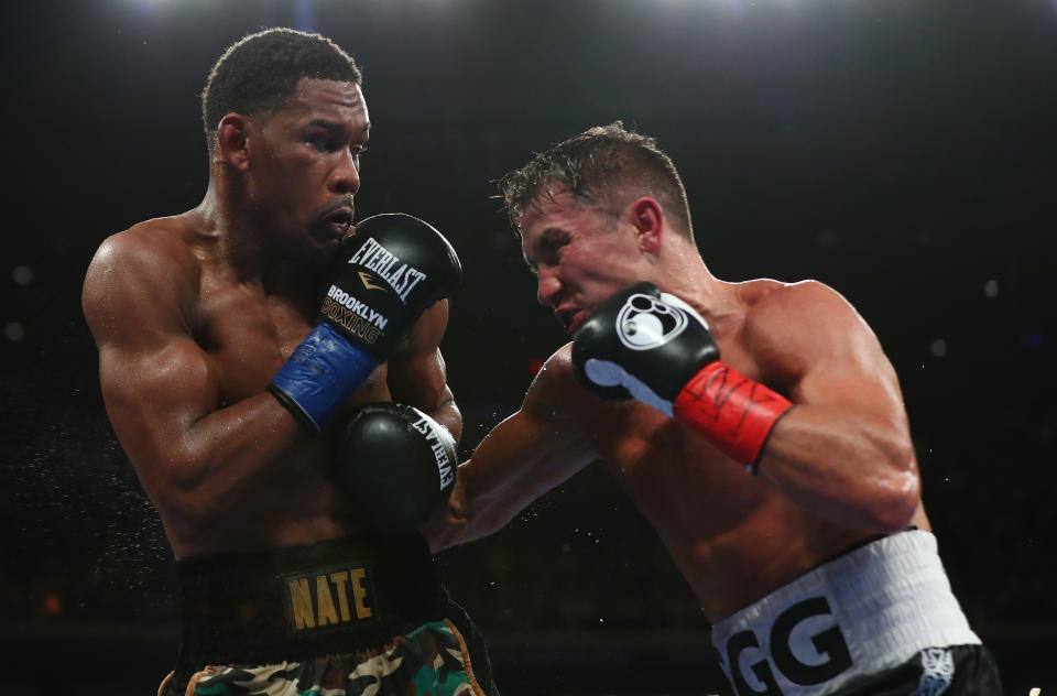 Gennady Golovkin concecta un golpe contra Daniel Jacobs, el 18 de marzo de 2018. / Foto: Getty Images