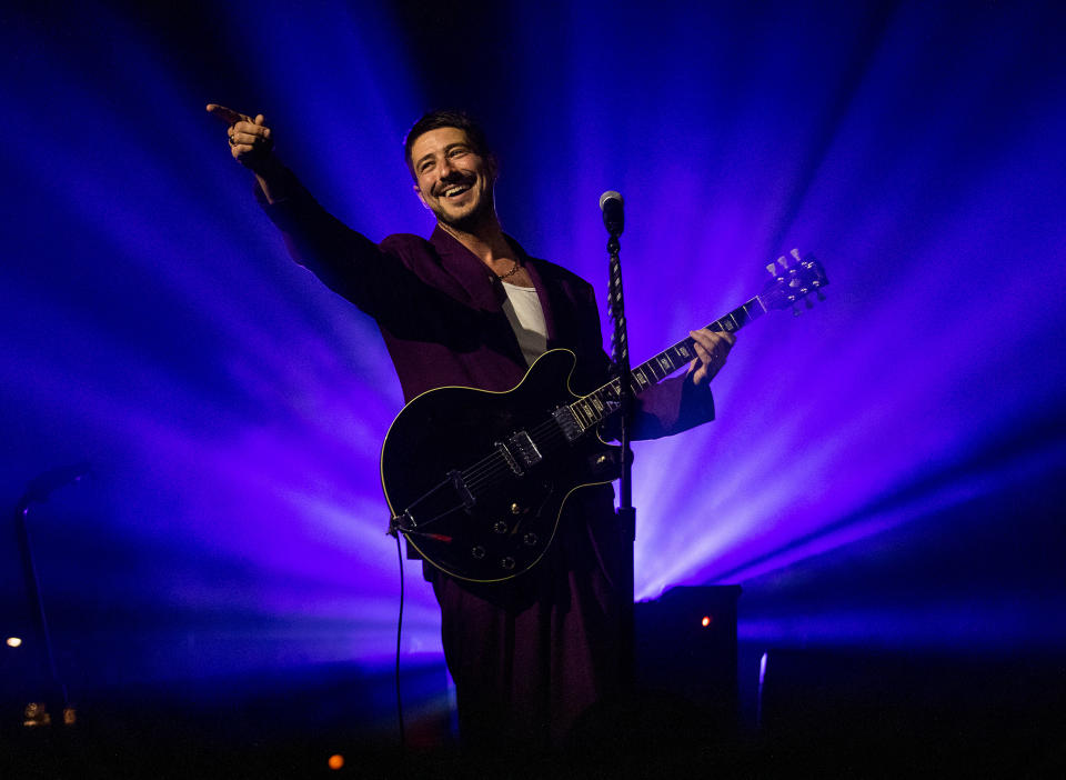 <p>Marcus Mumford sees a face in the crowd during a Mumford & Sons tour stop at the Paramount Theatre in Seattle on Sept. 26. </p>