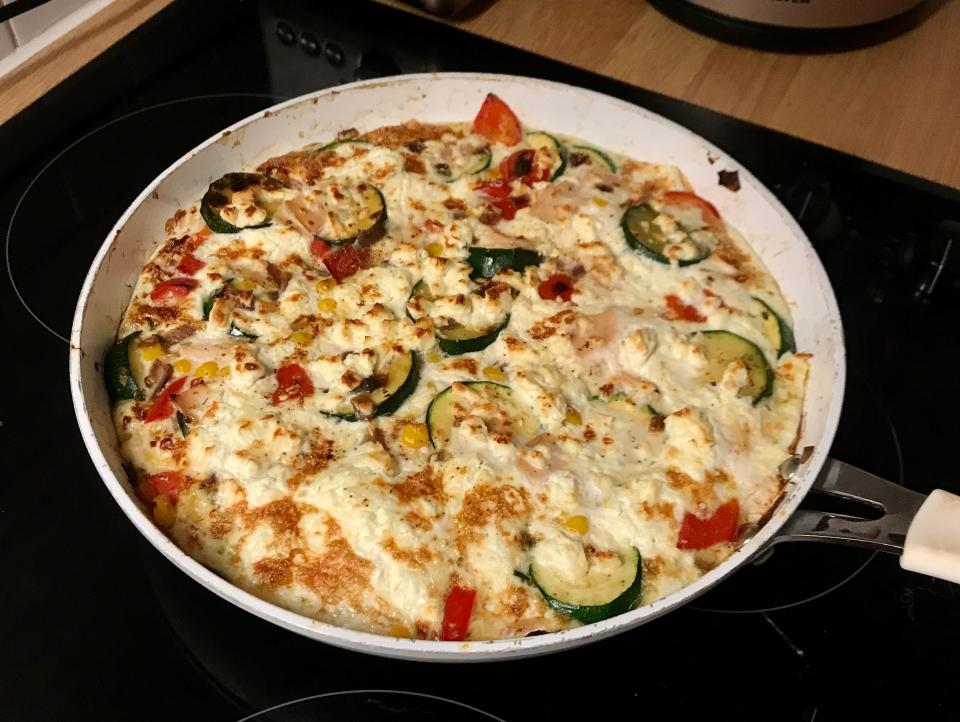 A feta and vegetable frittata.