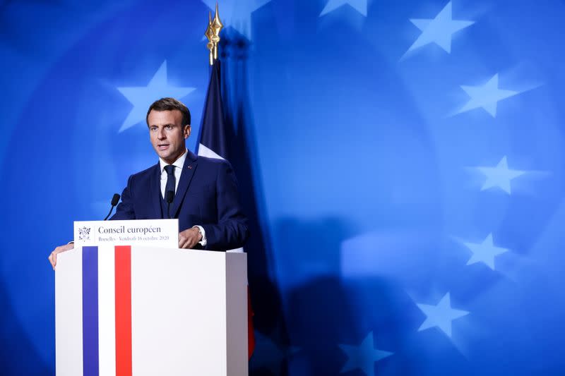 Macron presser after EU summit at Europa building in Brussels