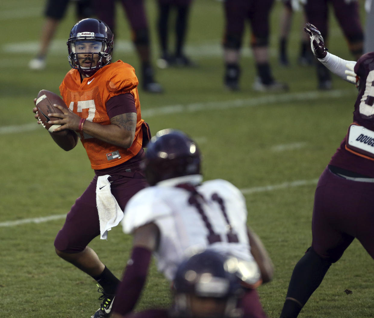 Rumors swirled that Virginia Tech quarterback Josh Jackson (17) may potentially be ineligible, but now that is no longer the case. (Matt Gentry/The Roanoke Times via AP)