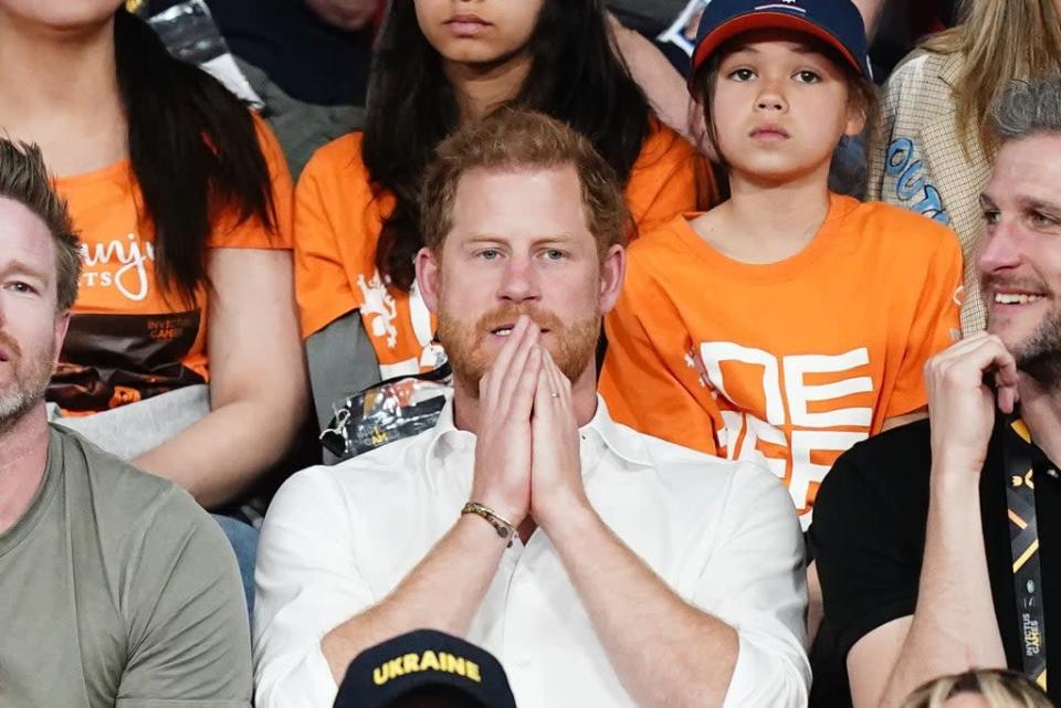 The Duke of Sussex (centre) cheers on competitors during the Powerlifting event at the Invictus Games 2022 (Aaron Chown/PA) (PA Wire)