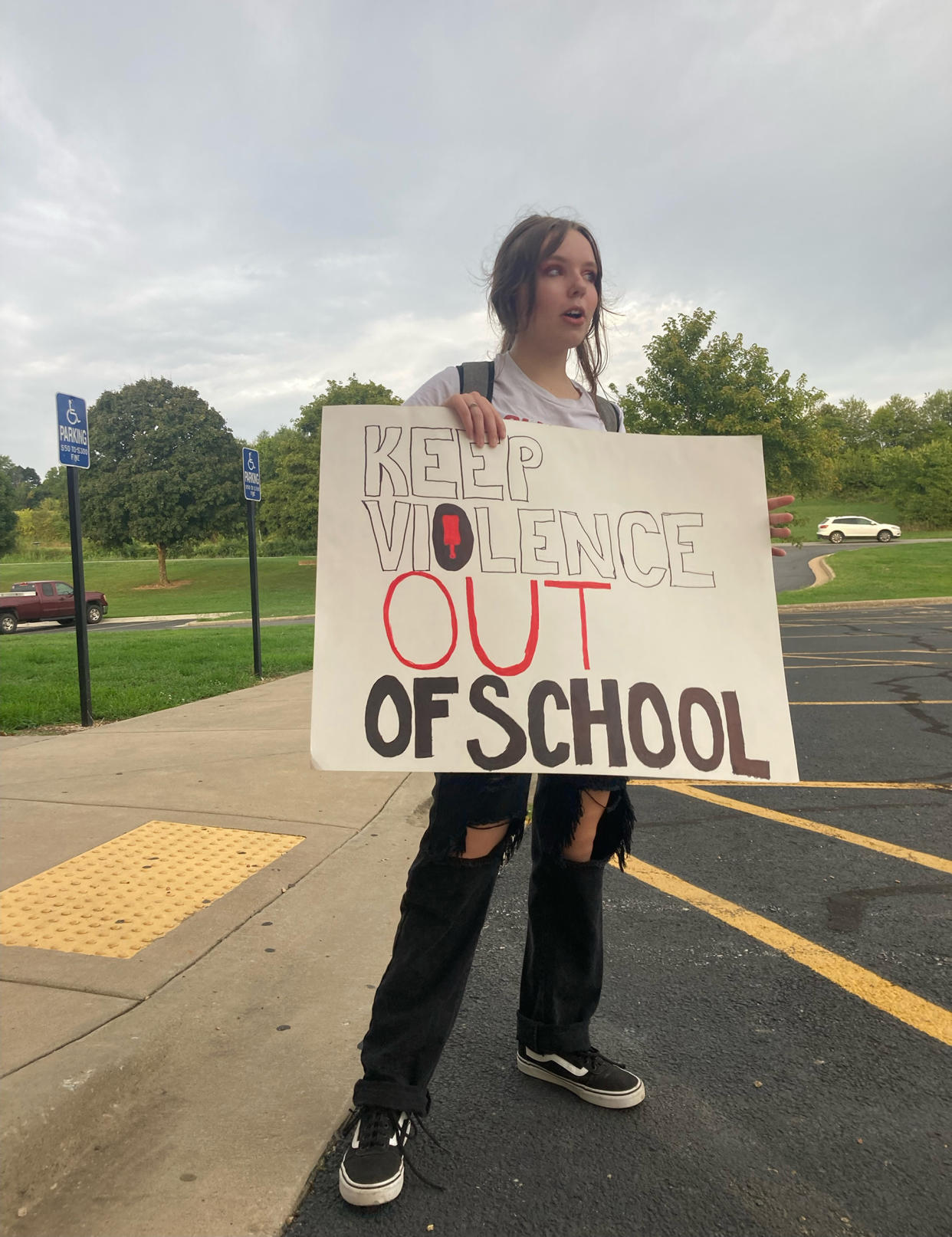 Kalia Miller, 17, protesting her school district's new corporal punishment policy. (Courtesy Kalia Miller)