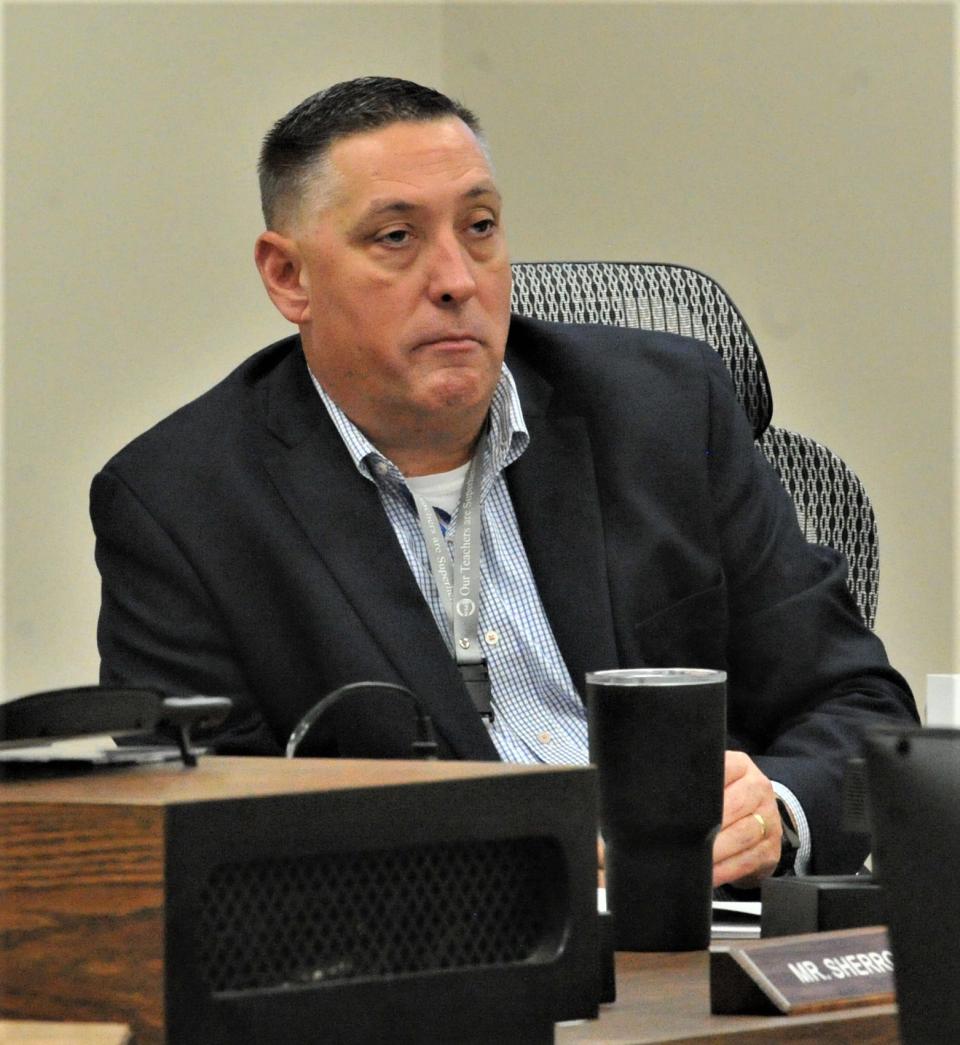 Wichita Falls ISD Superintendent Michael Kuhrt listens to a speaker during a school board meeting at the WFISD Education Center on Friday, December 3, 2021.