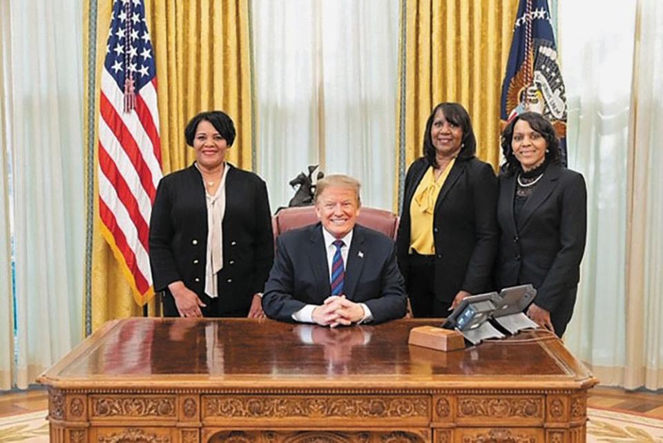 Johnson and her sisters, Patricia and Dolores, visit President Donald Trump in the Oval Office | Official White House photo by Shealah Craighead