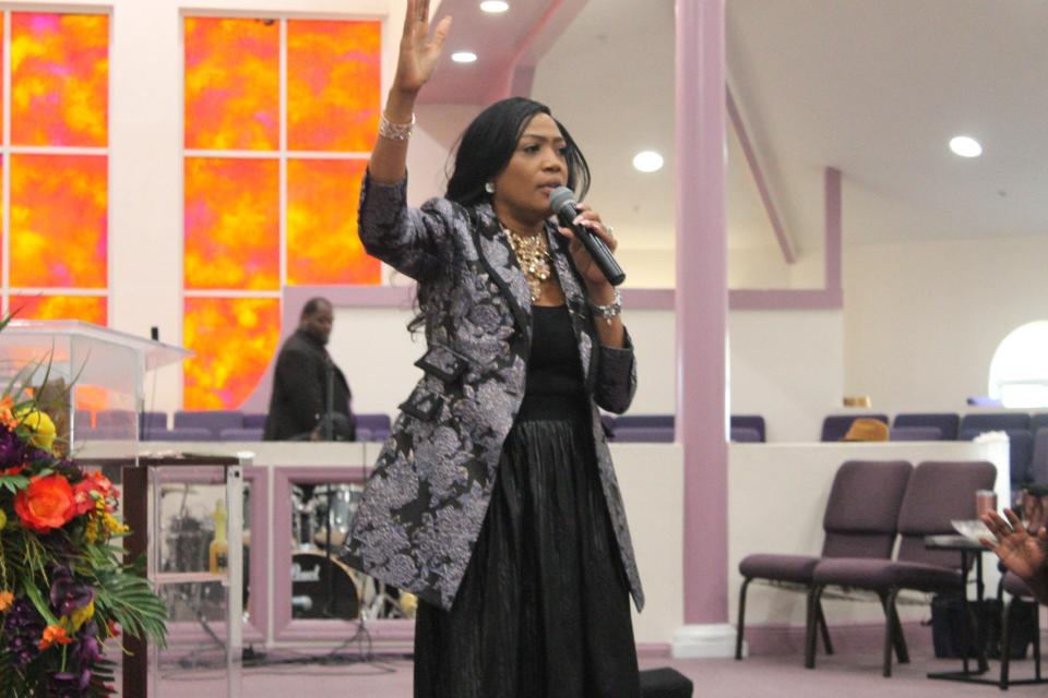 Prophetess Natasha Latrese of The Purpose Pavilion in Orlando was the guest speaker during a service celebrating the 23rd anniversary of Superintendent Karl Anderson and Shepherdess Pearlie Shelton as pastors and co-founders of Upper Room Ministries in northeast Gainesville.
(Credit: Photo by Voleer Thomas, Correspondent)