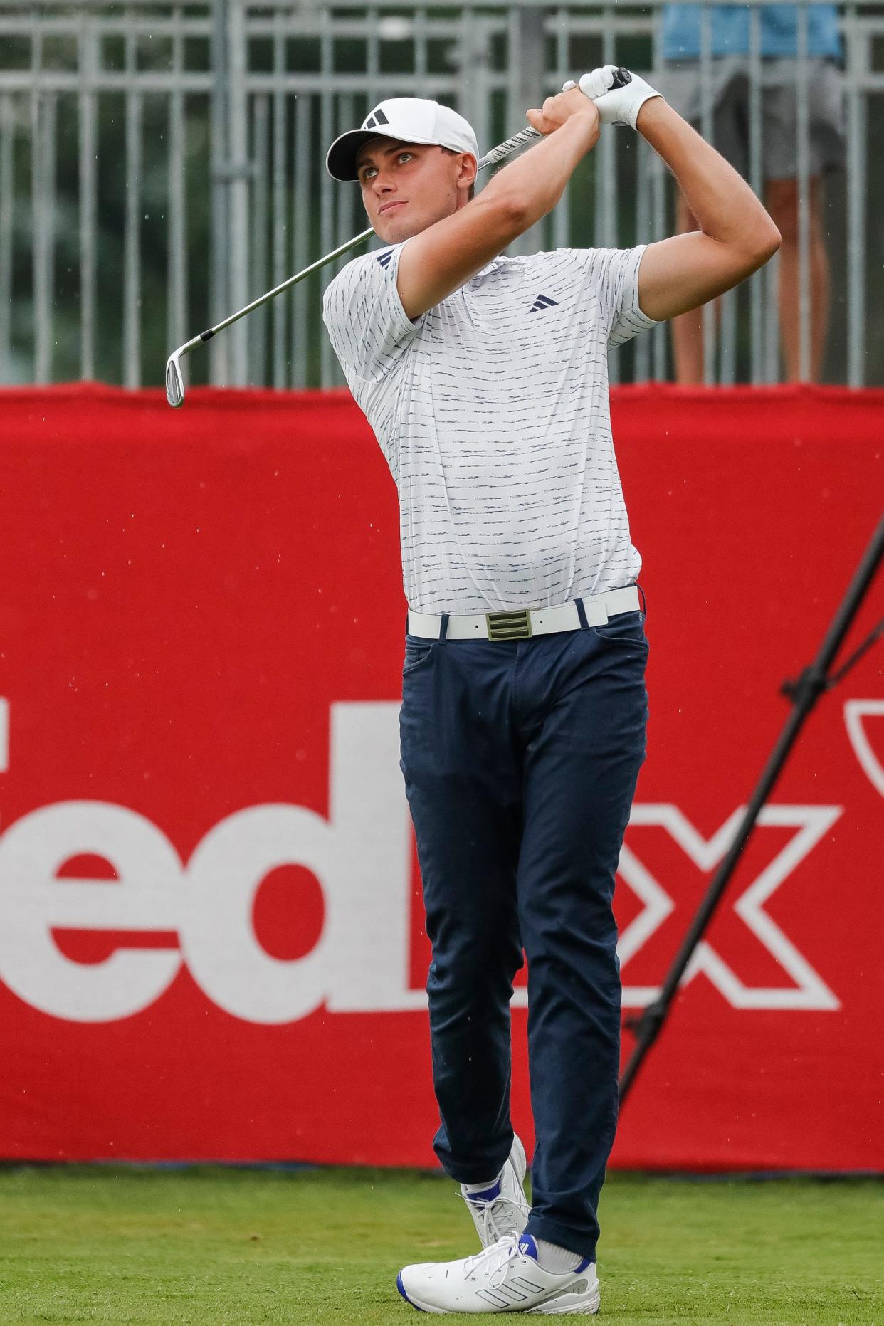 Ludvig Aberg, pictured here at the Rocket Mortage Classic this summer, on Monday was named to Team Europe for the Ryder Cup.