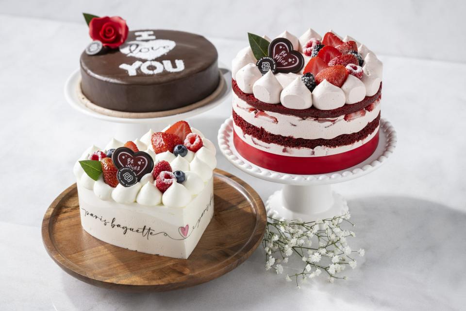 Paris Baguette's Valentine's Day menu includes heart-shaped cakes and special holiday donuts.