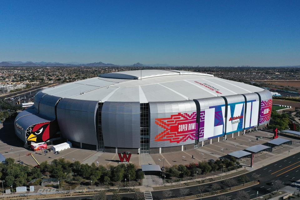 State Farm Stadium is seen in Glendale on Jan. 28, 2023. It will host Super Bowl LVII on Feb. 12.