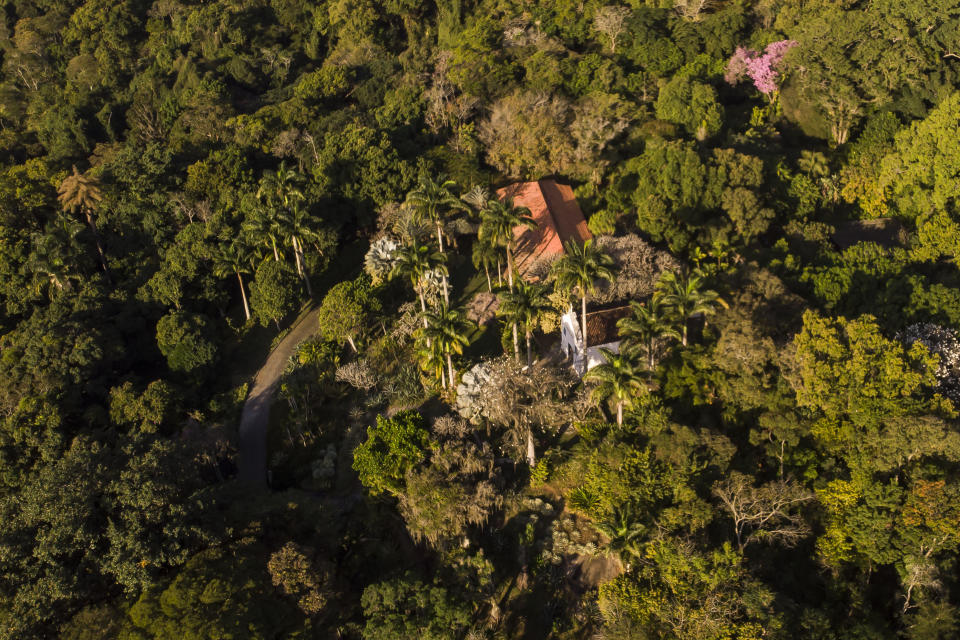 Aerial View of Roberto Burle Marx’s former home, which was elected today as a World Heritage Site by the United Nations Educational, Scientific and Cultural Organization, UNESCO, in Rio de Janeiro, Brazil, Tuesday, July 27, 2021. The site features more than 3,500 species of plants native to Rio and is considered a laboratory for botanical and landscape experimentation. (AP Photo/Mario Lobão)