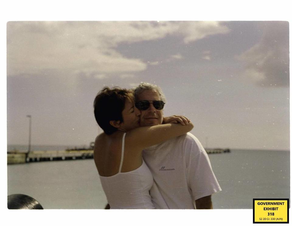 An image of Ghislaine Maxwell and Jeffrey Epstein introduced as evidence at Maxwell’s trial.