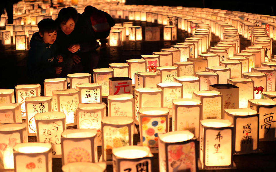 Paper lanterns during a memorial for tsunami disaster