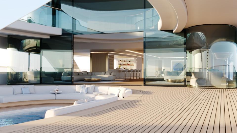 Pure is a 268-foot superyacht concept with a hidden, submarine helm station and three-deck glass atrium