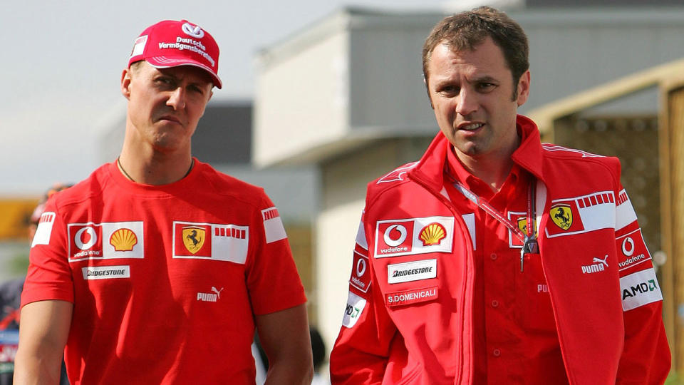 Michael Schumacher and Stefano Domenicali proved to be key planks in Ferrari’s dominant era. Pic: Getty