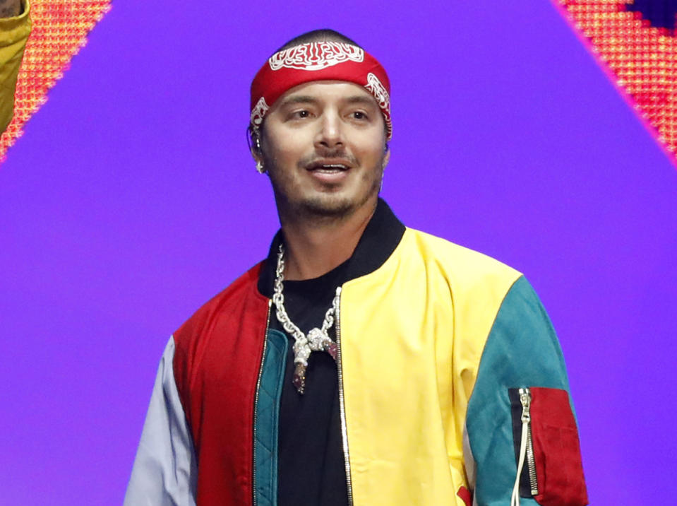 FILE - In this April 26, 2018 file photo, J Balvin appears at the Billboard Latin Music Awards in Las Vegas. Ozuna and J Balvin lead nominations to the 4th Latin AMAs with 9 nods each, followed by Nicky Jam with 8 and Daddy Yankee with 6, Telemundo announced Tuesday. The award ceremony will be held on October 25 at the Dolby Theater in Los Angeles. (Photo by Eric Jamison/Invision/AP, File)