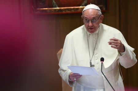 Pope Francis speaks during a synodal meeting at the Vatican, October 3, 2018. REUTERS/Tony Gentile/Files