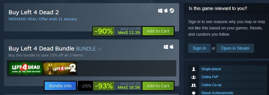Left 4 Dead está casi regalado en Steam
