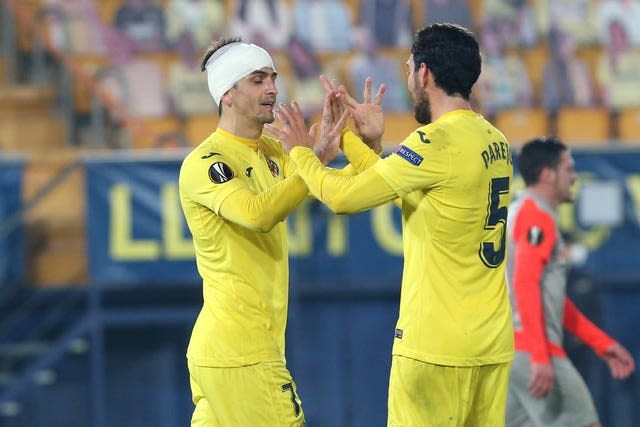 Gerard Moreno (left) scored in both halves as Villareal saw off Red Bull Salzburg 