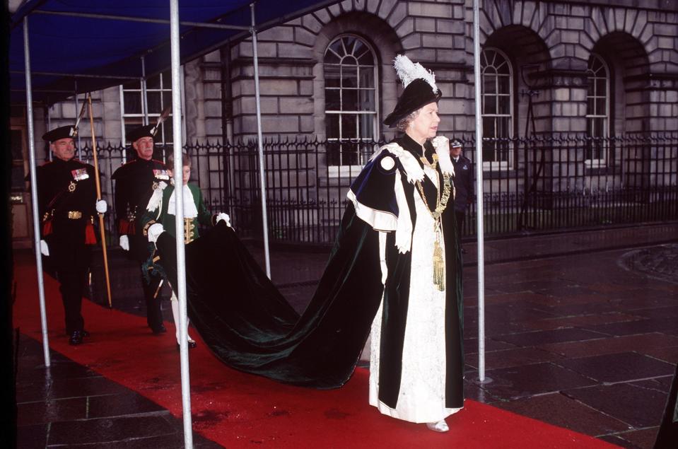 Queen Elizabeth II at a service of installation of a Knight of the Thistle at St Giles' Cathedral on July 1, 1994.