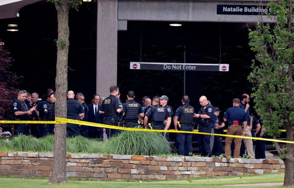 Police respond to the scene of a mass shooting on at St. Francis Hospital on June 1 in Tulsa, Oklahoma.
