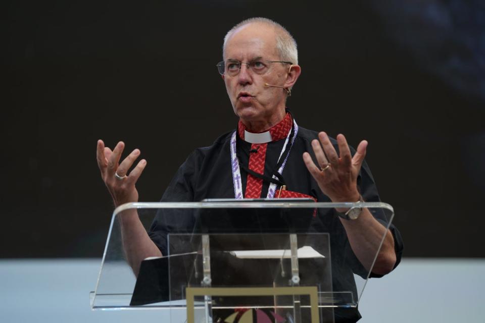 Handout photo issued by Lambeth Conference Media of the Archbishop of Canterbury Justin Welby speaking at the Lambeth Conference in Canterbury on Friday. Issue date: Friday August 5, 2022. (PA Media)