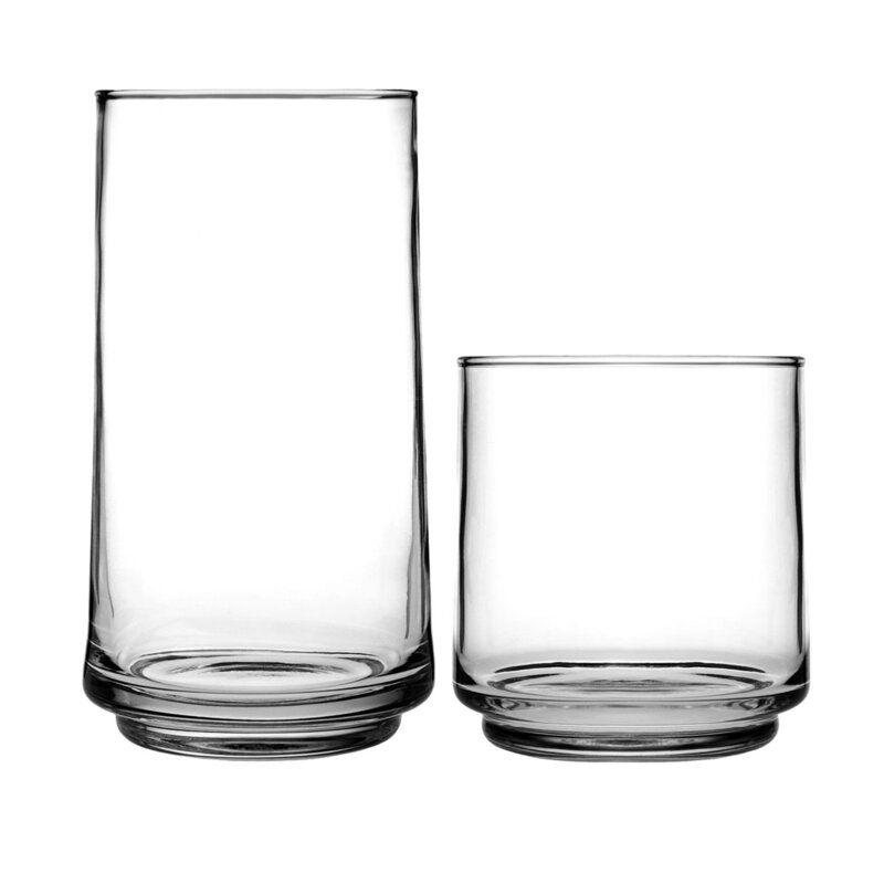 Anchor Hocking 12 ounce and 16 ounce drinking glasses.