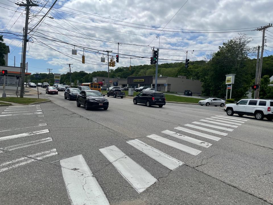 Rte. 82, also known as West Main Street, in Norwich. This intersection is by Mechanic Street and Sylum Street, where one of the two roundabouts in phase 1 would be placed.