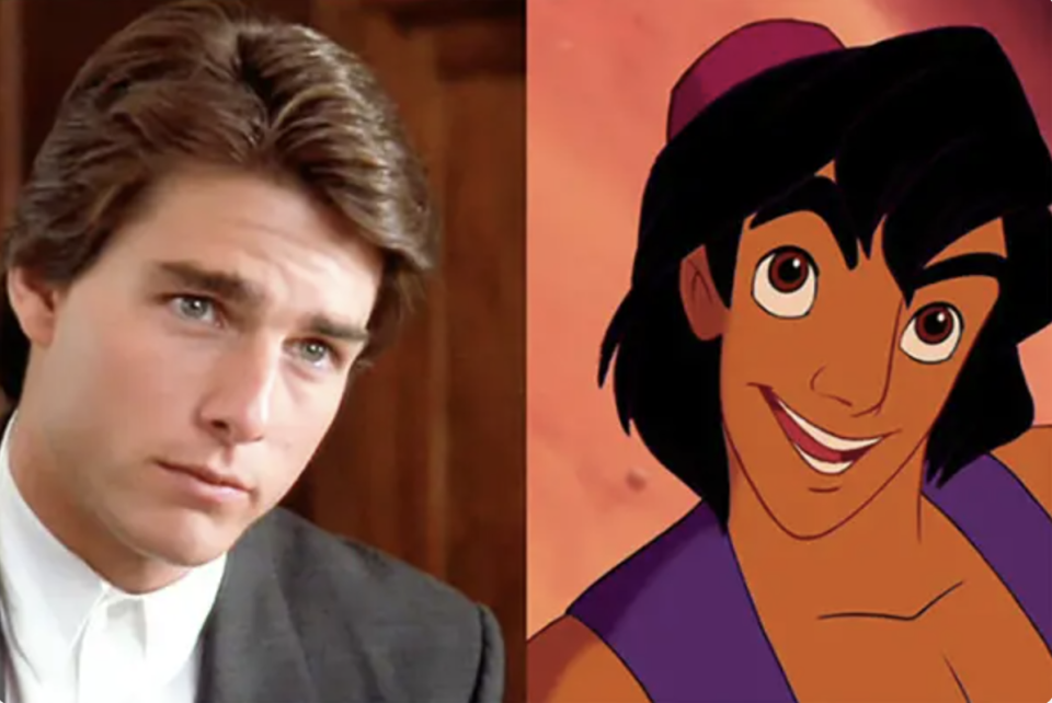 A side-by-side image of Cruise and the animated Aladdin looking very similar