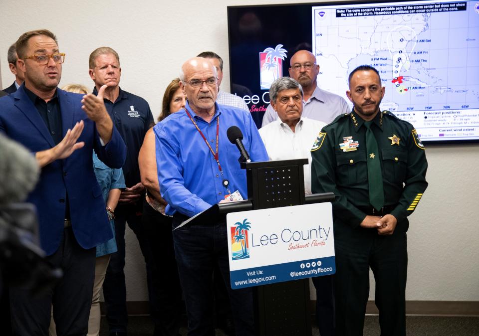 Lee County Manager Roger Desjarlais, speaking at a press conference about Hurricane Ian on Monday, Sept 26, 2022, at the Lee County Emergency Operations Center in Fort Myers, said that the county was better prepared for Ian than 2017’s Hurricane Irma and that flood-control systems had since been improved.