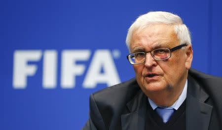 Theo Zwanziger, former president of the German Football Association (DFB) and member of the FIFA's executive committee addresses a news conference after a meeting of the FIFA executive committee in Zurich March 21, 2014. Reuters/Arnd Wiegmann