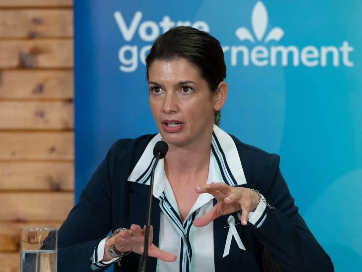 Quebec Public Security Minister Geneviève Guilbault announced a plan to roll out tracking bracelets that will help keep violent partners and people accused of domestic violence offences away from victims. (Jacques Boissinot/The Canadian Press - image credit)