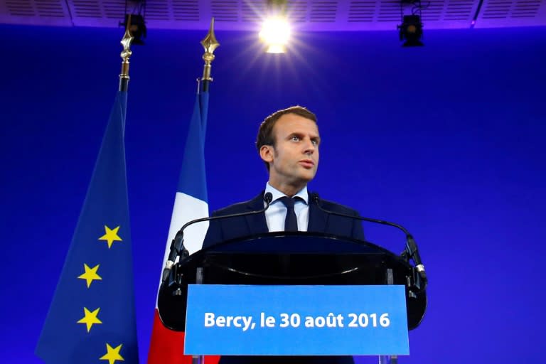 France's former Minister of the Economy Emmanuel Macron speaks during a press conference on August 30, 2016 in Paris, following his resignation as economy minister