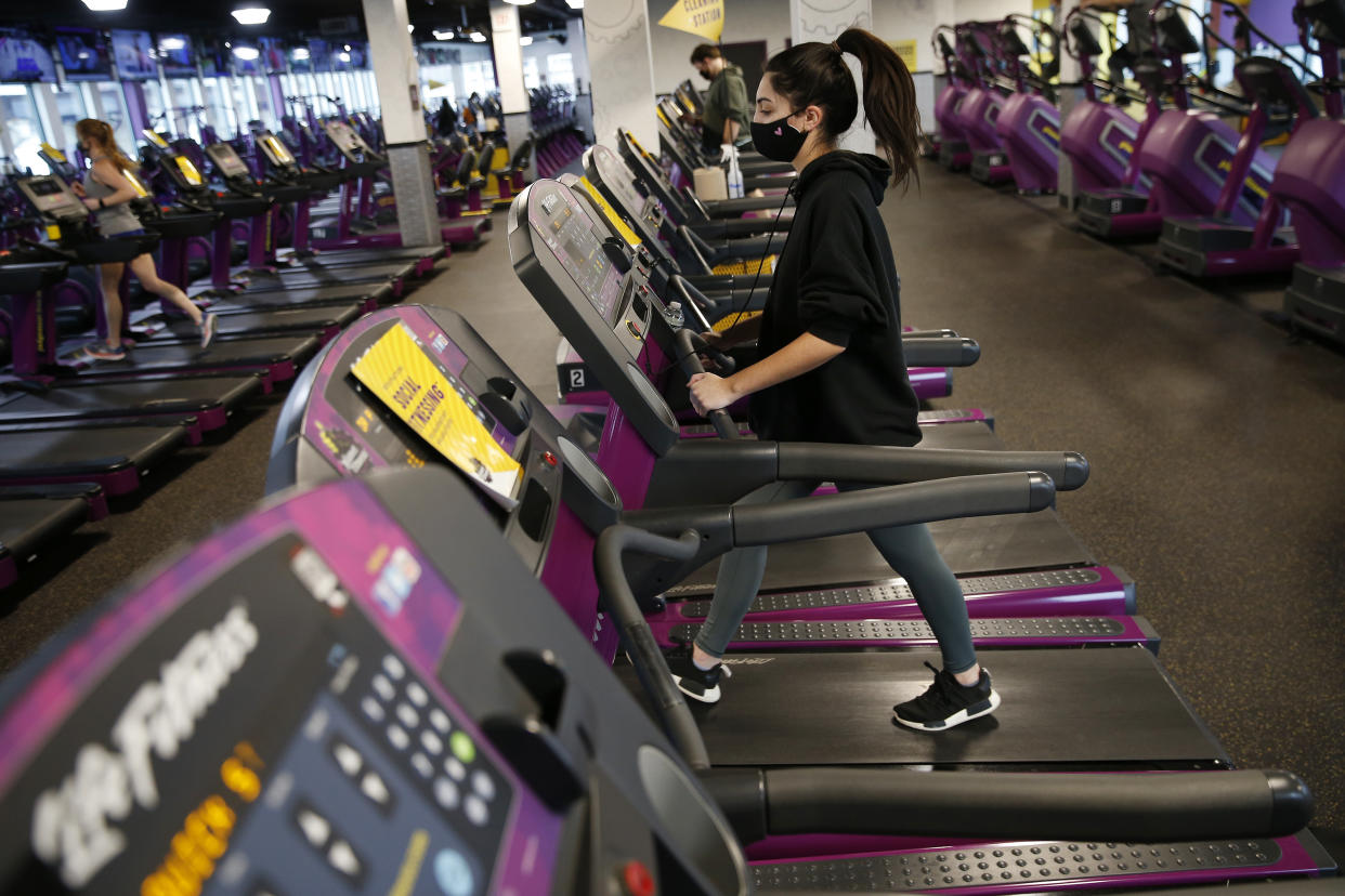 BOSTON - FEBRUARY 1: A person works out at Planet Fitness as they re-open at 25 percent capacity  in Boston's Dorchester on Feb. 1, 2021. (Photo by Jessica Rinaldi/The Boston Globe via Getty Images)