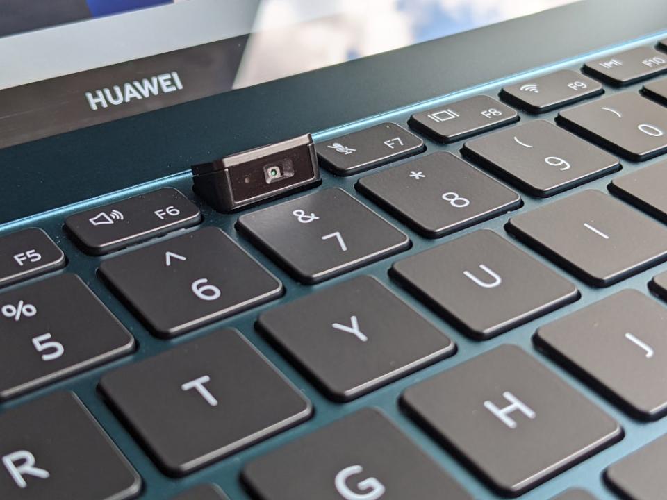 Huawei’s unfortunately positioned pop-up webcam hides beneath a fake key (Steve Hogarty)