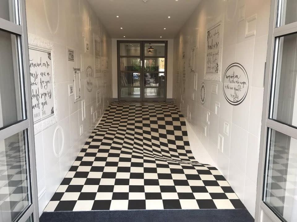 Casa Ceramica's tiled hallway optical illusion. Photo: Twitter