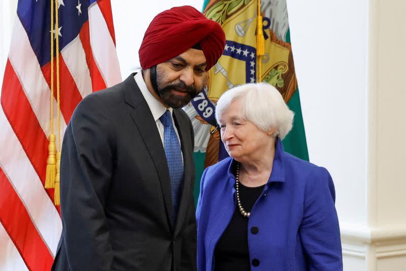 U.S. Treasury Secretary Yellen welcomes incoming World Bank President Banga at the Treasury Department in Washington