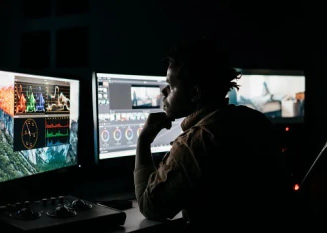 A student works on post-production at John Hopkins/MICA (John Hopkins/MICA)