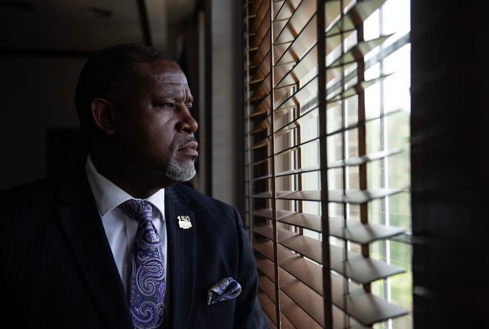 Alcorn State University’s President Tracy Cook poses inside his office on campus in Lorman on Wednesday, May 22.