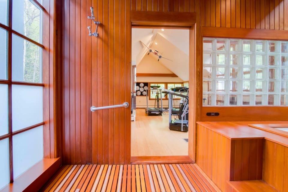 The sauna, with a view to the fitness room